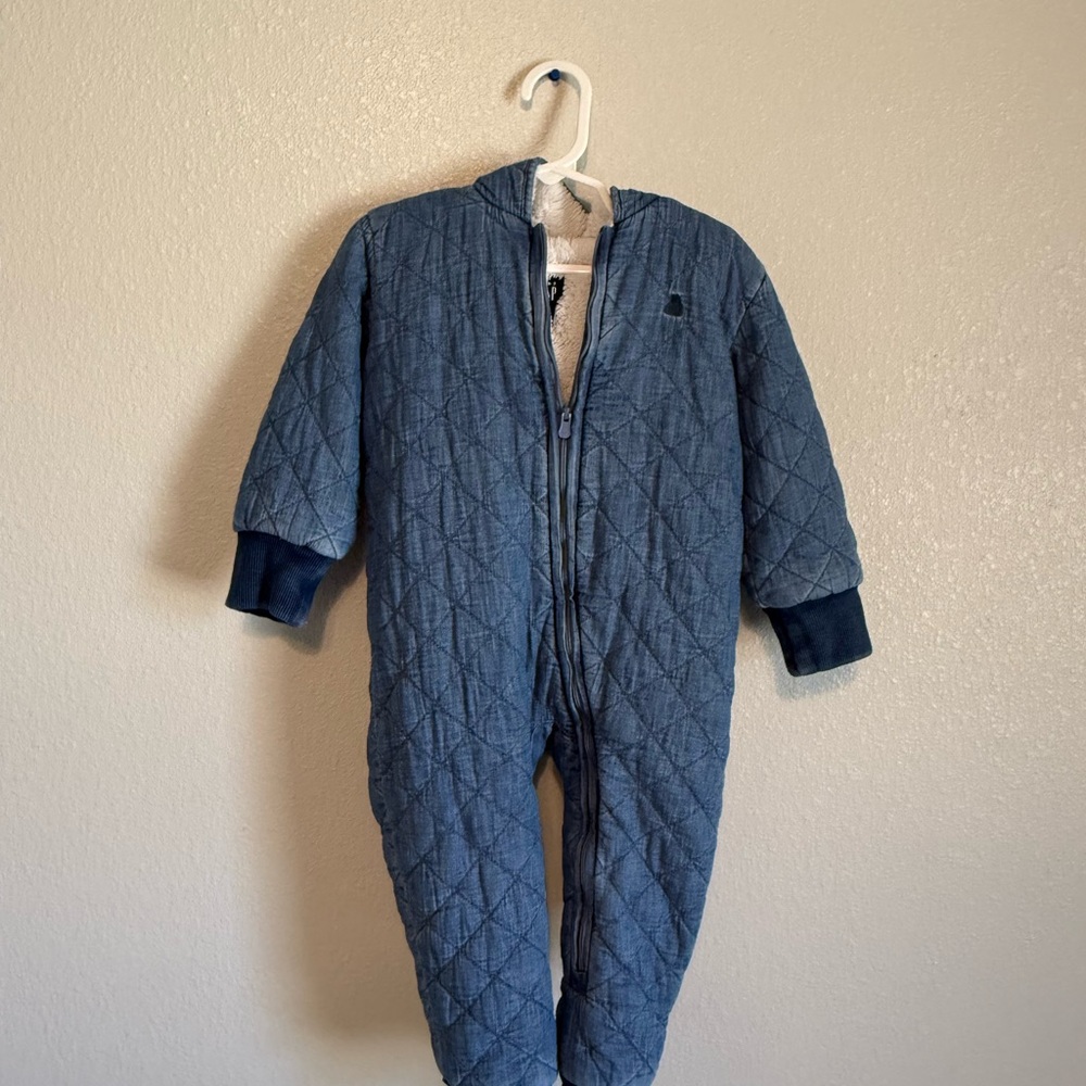 GAP Quilted Navy Blue Fleece-Lined One-Piece Footie